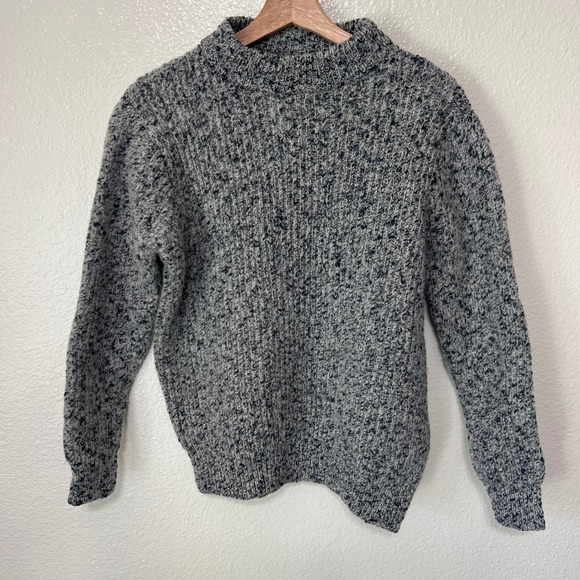 Eddie Bauer Womens XL Gray Navy Blue Mock Neck Knit Sweater Thick Ribbed - Picture 1 of 7